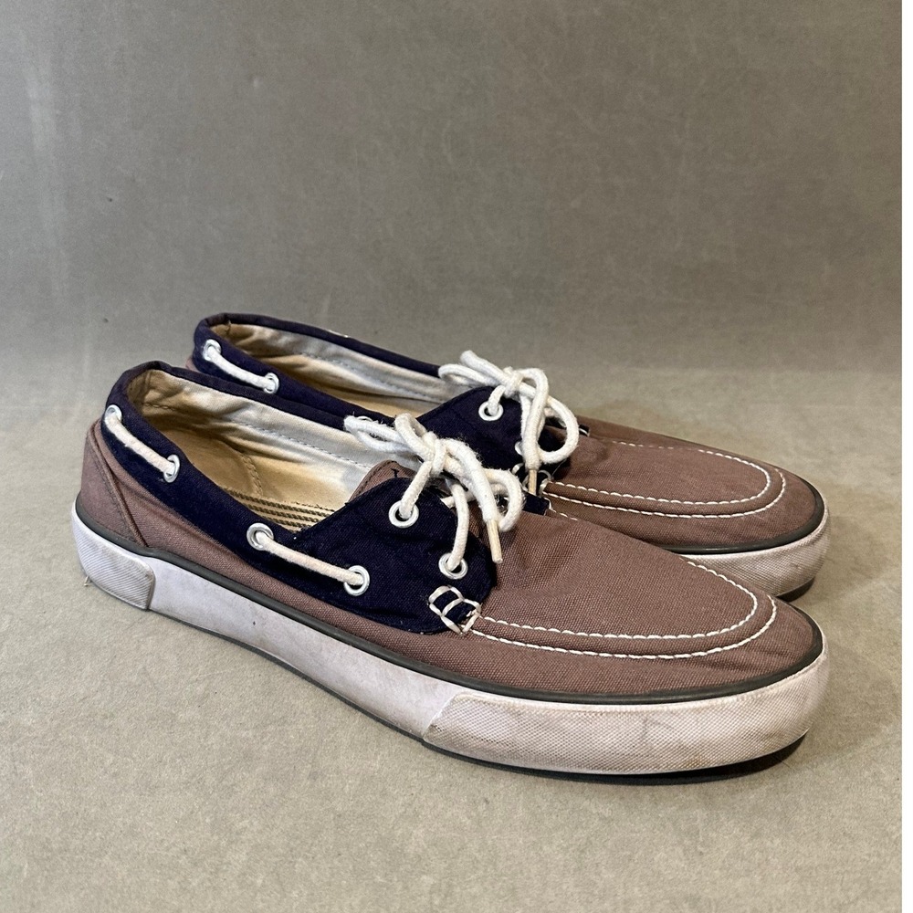 Polo Ralph Lauren Lander Mens Canvas Boat Shoes Brown Navy Blue Size 8.5 D
